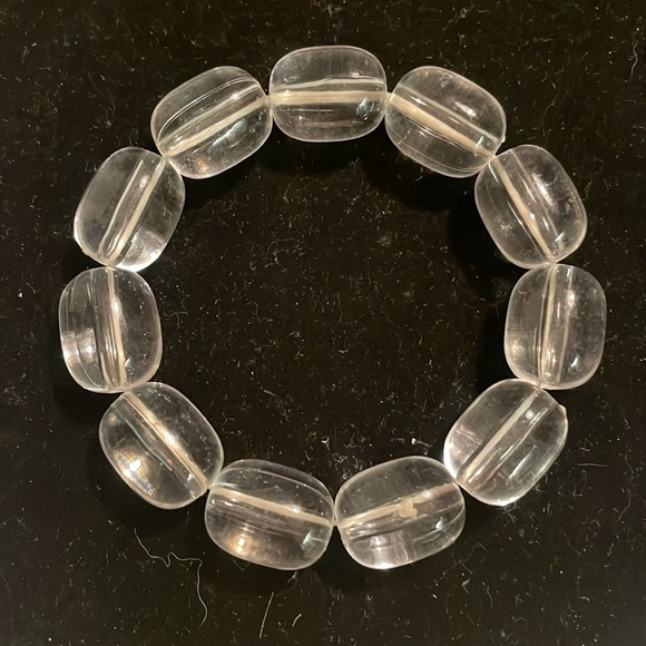 Retro vintage 8” eleven oblong clear beads stackable stretch bangle bracelet - Picture 4 of 11
